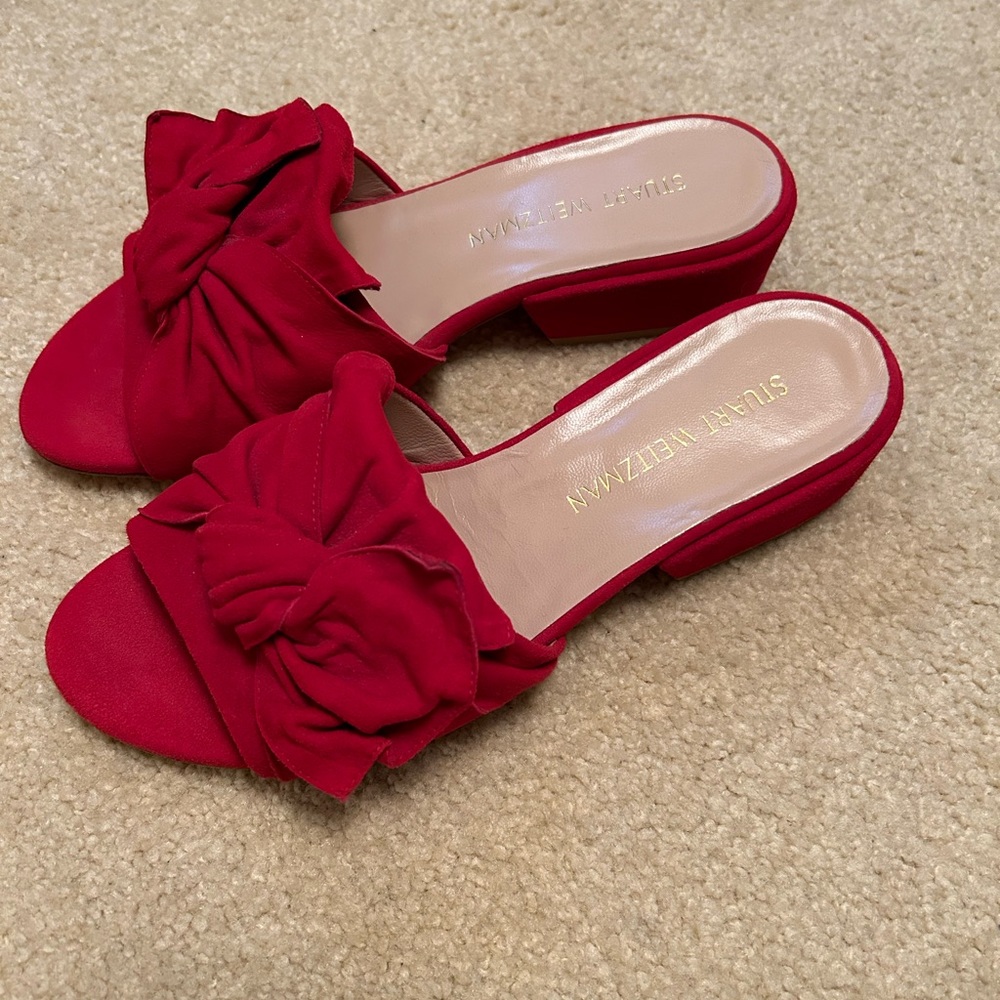 Red suede slip-on sandals